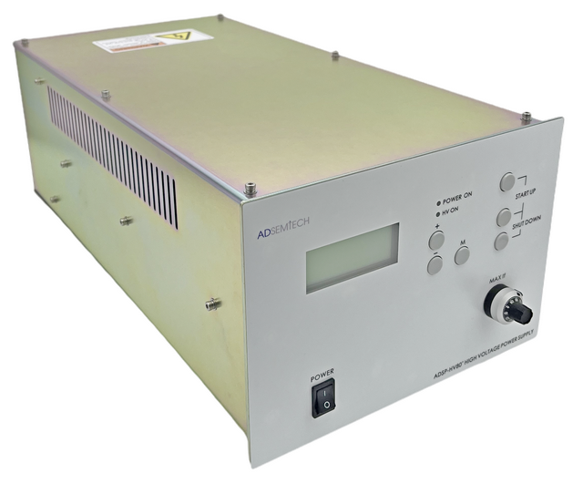 ADSP-HV80+ high-voltage power supply, front and side view